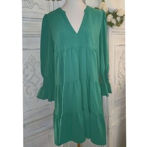 Pomander Place Green Crepe Kenzo Flirty Casual Dress